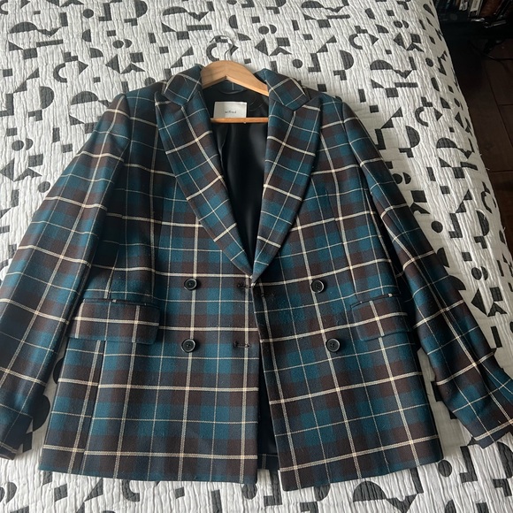 Aritzia Jackets & Blazers - Aritzia Wool Teal Plaid Margaux Blazer